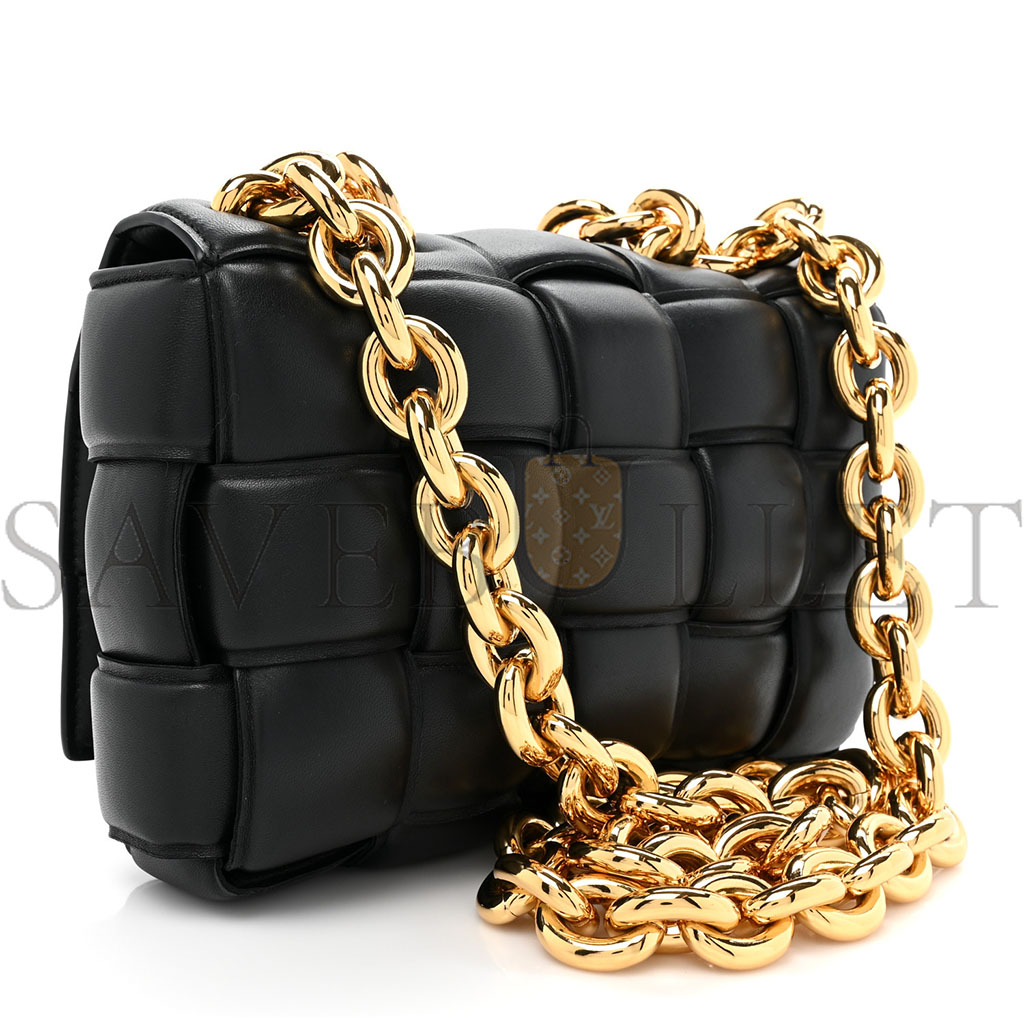 bo*te*ga Ve*ne*ta lambskin maxi intrecciato padded chain cassette crossbody bag black (25*15*8cm)
