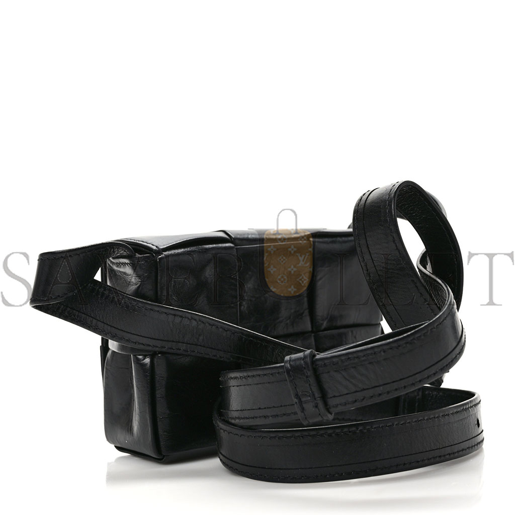 bo*te*ga Ve*ne*ta paper calfskin maxi intreccio extra mini cassette crossbody bag black (13*9*5cm)