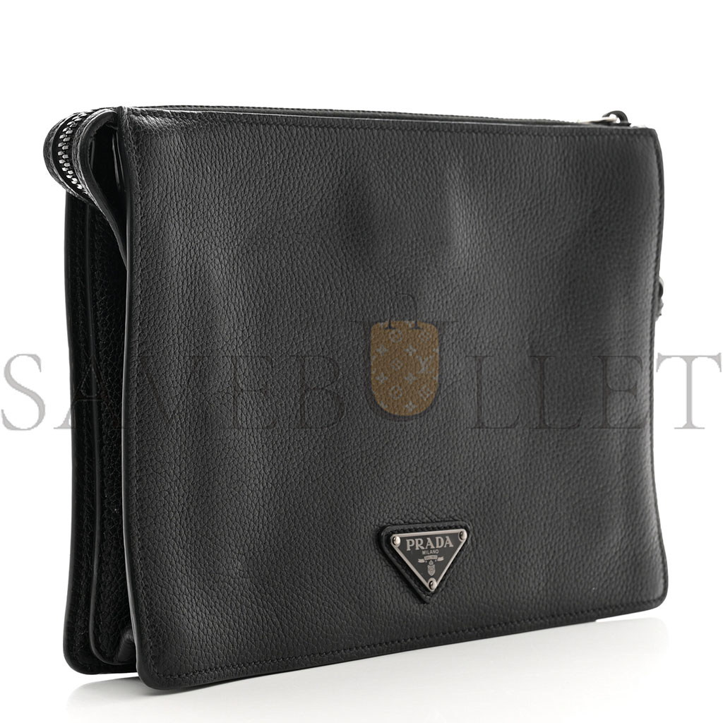 Pra*a vitello daino wristlet pouch black (25*18*5cm)