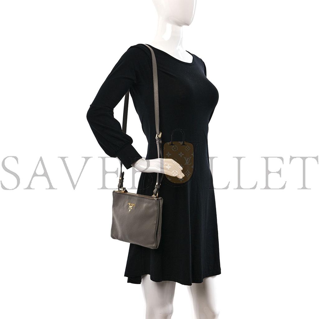 Pra*a vitello phenix double zip crossbody bag argilla (24*17*2cm)