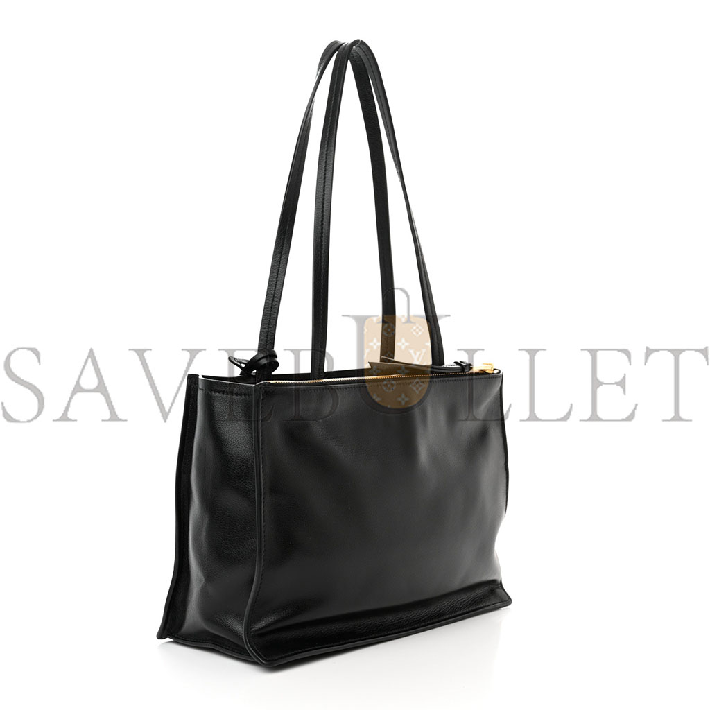 Pra*a glace calfskin tote black (35*27*14cm)