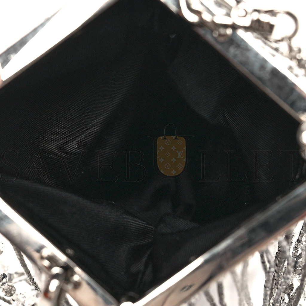 Pra*a nylon beaded fringe flat chain clutch black (20*11*1cm)