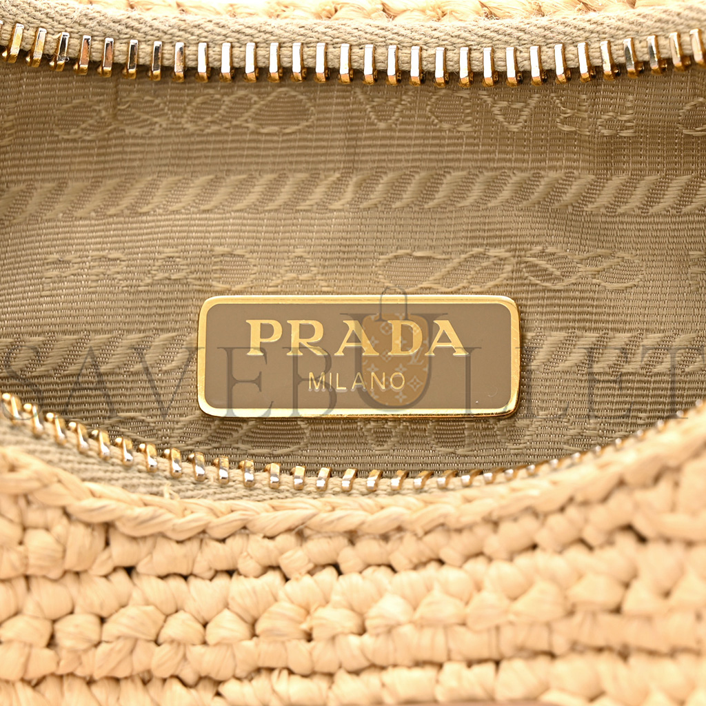 Pra*a raffia re-edition 2005 shoulder bag tan (22*17*6cm)