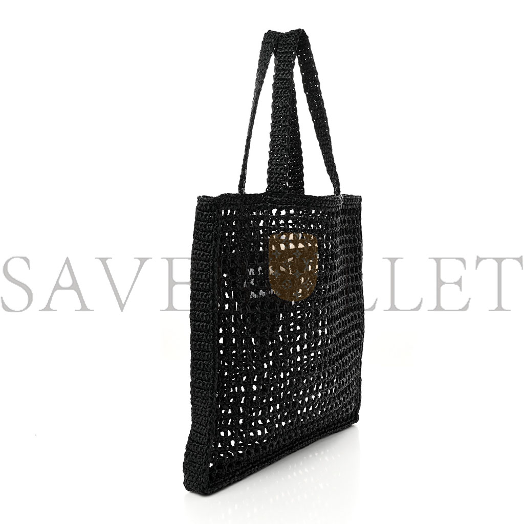 Pra*a raffia embroidered logo tote bag black (37*37*4cm)