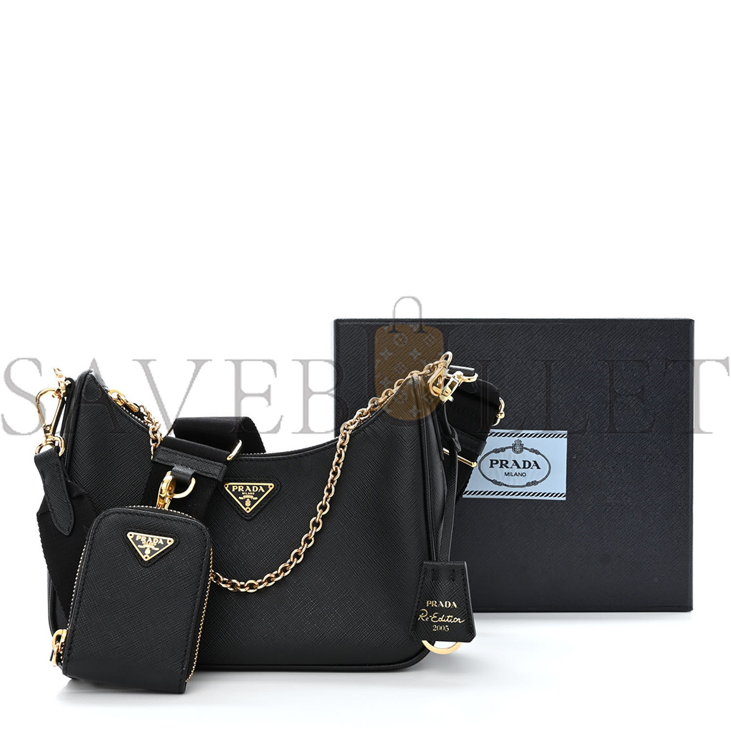 Pra*a saffiano lux re-edition 2005 shoulder bag black (22*17*6cm)