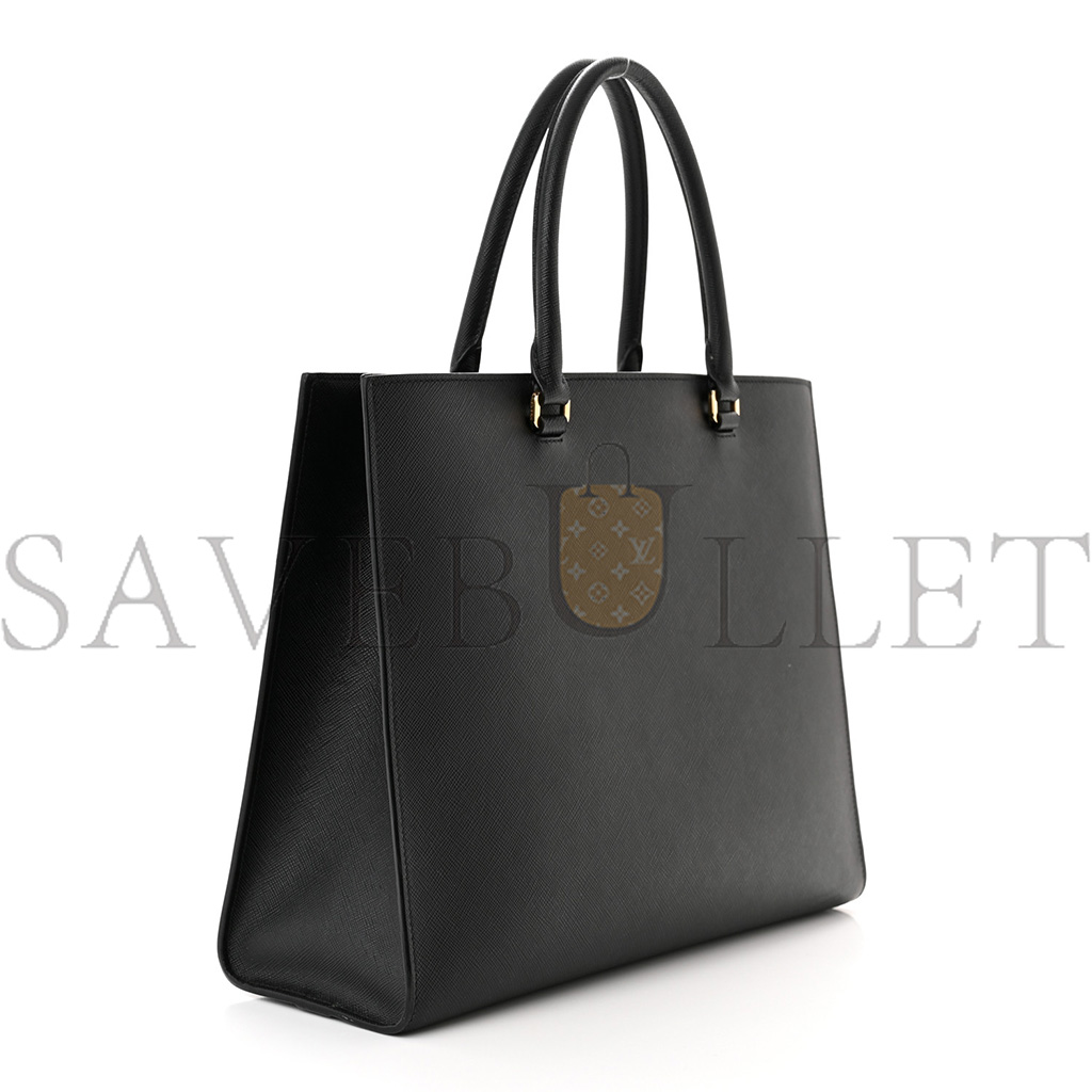 Pra*a saffiano lux embossed logo large shoulder bag black (33*26*11cm)