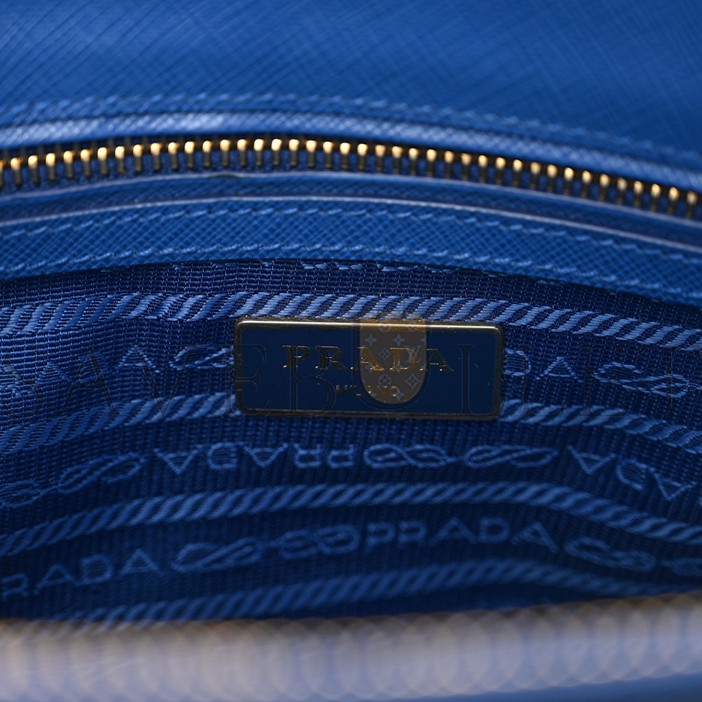 Pra*a saffiano lux mini galleria double zip tote azzuro (27*17*12cm)