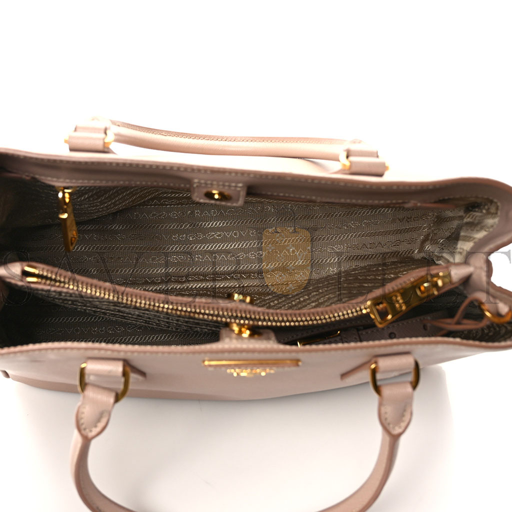 Pra*a saffiano medium galleria double zip tote cammeo (32*20*13cm)