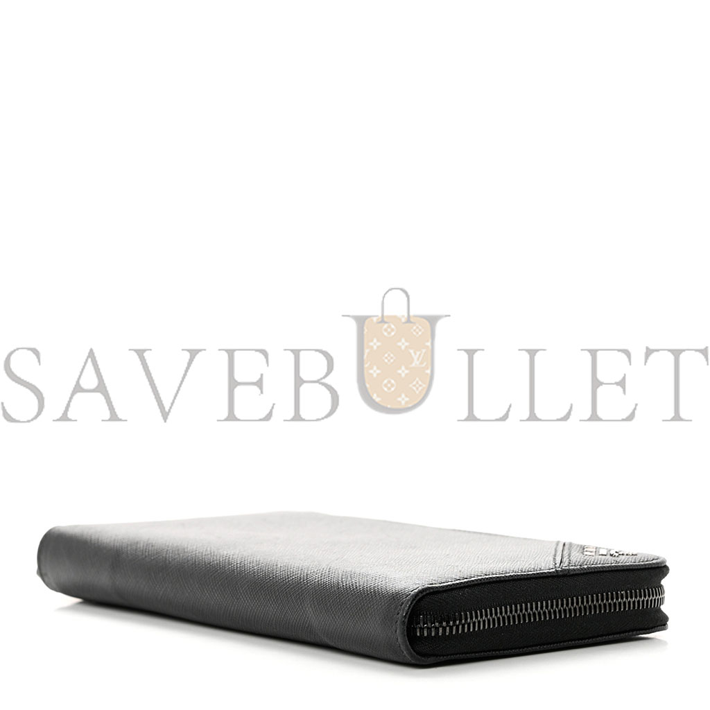 Pra*a saffiano metal large zip around travel wallet black (21*11*3cm)
