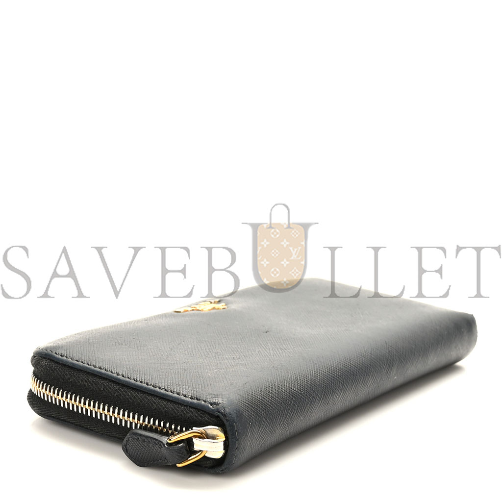 Pra*a saffiano metal zip around wallet black (18*11*3cm)