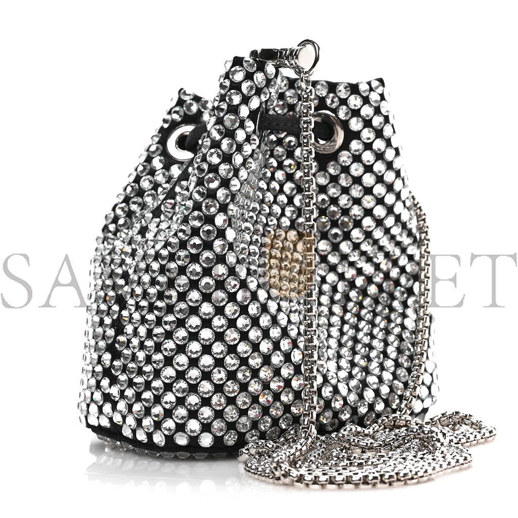 Pra*a satin crystal drawstring mini pouch black (9*9*6cm)