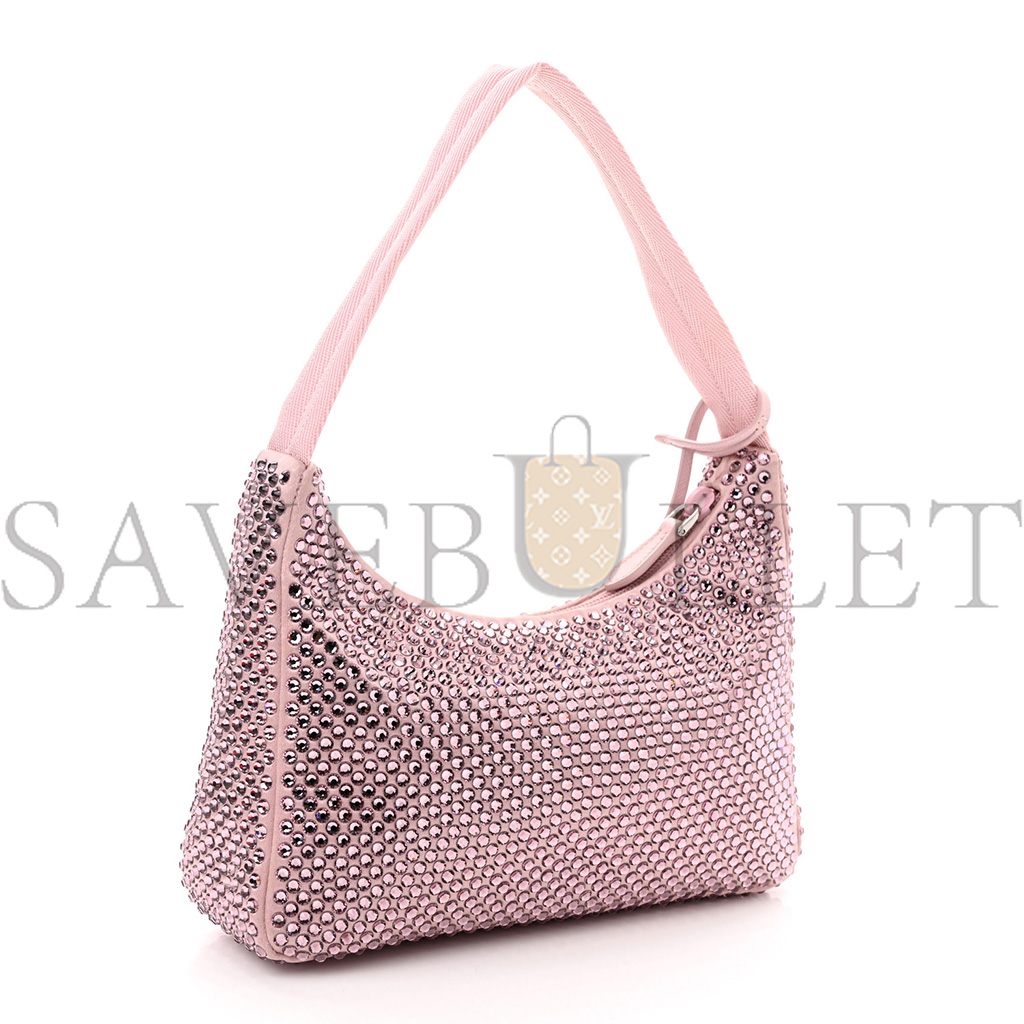 Pra*a satin crystal mini re-edition 2000 bag alabastro (23*17*6cm)