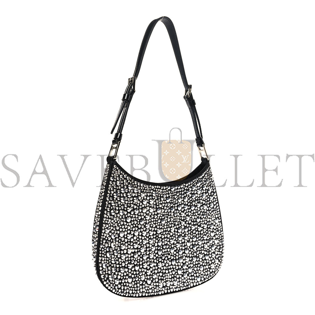 Pra*a satin crystal cleo shoulder bag black (21*19*3cm)