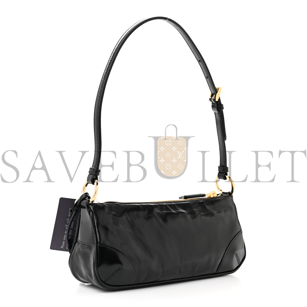 Pra*a vitello shine brushed calfskin re-edition 2002 shoulder bag black (24*10*6cm)
