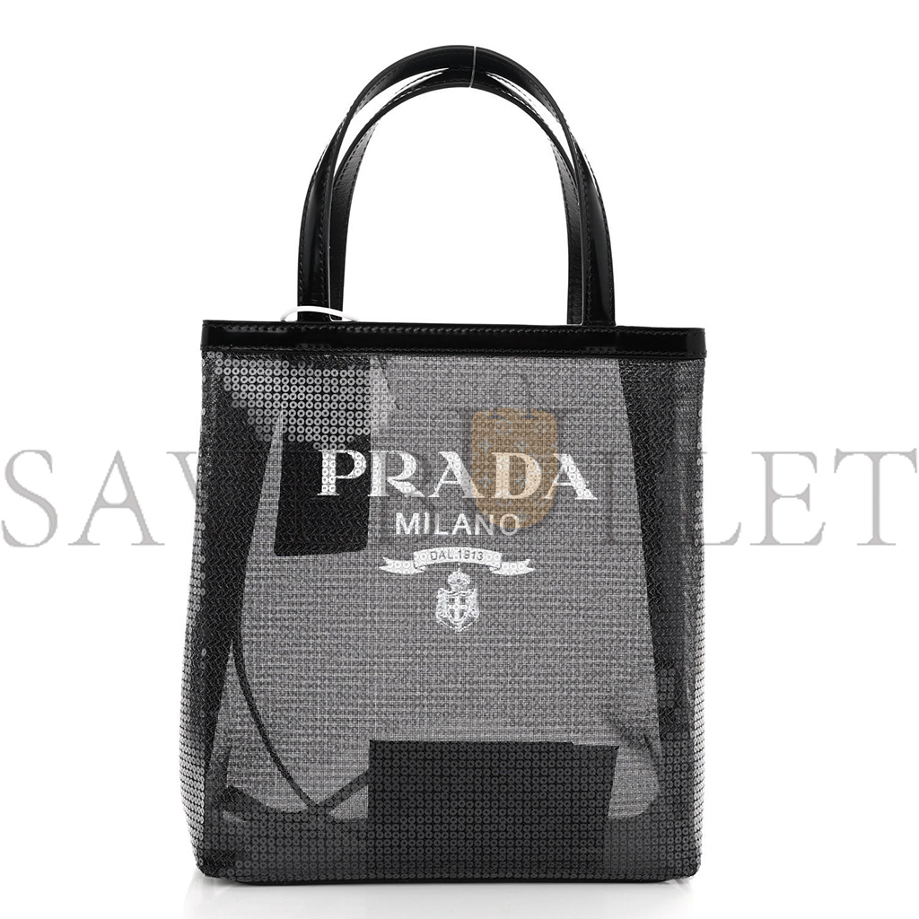 Pra*a sequin mesh small tote bag black (22*20*8cm)