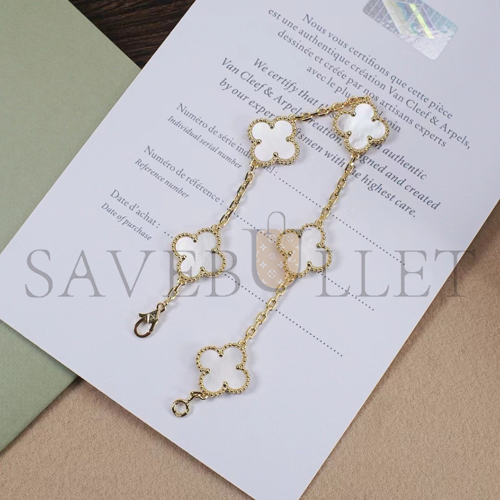 V*N CL*F arpels vintage alhambra bracelet, 5 motifs - yellow gold, mother-of-pearl vcara41800