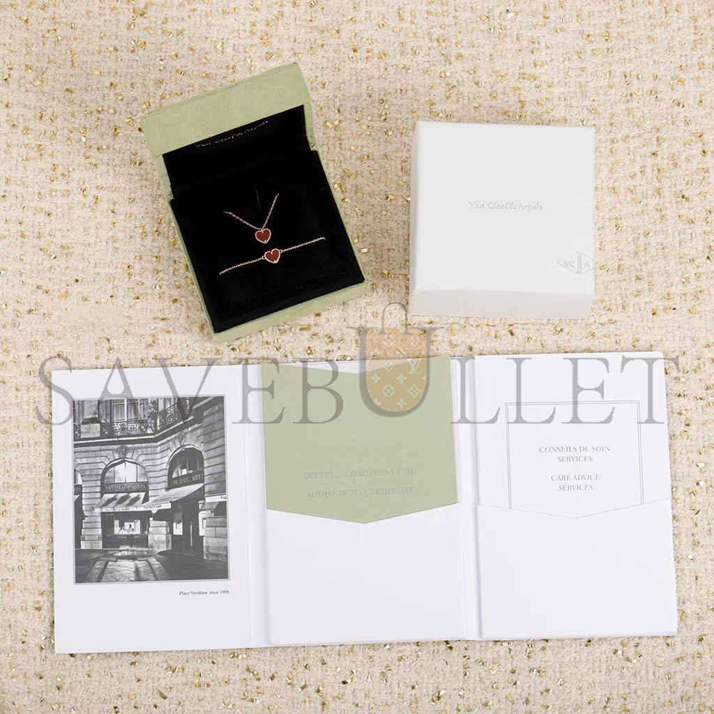 V*N CL*F arpels sweet alhambra heart bracelet - rose gold, carnelian vcarn59l00