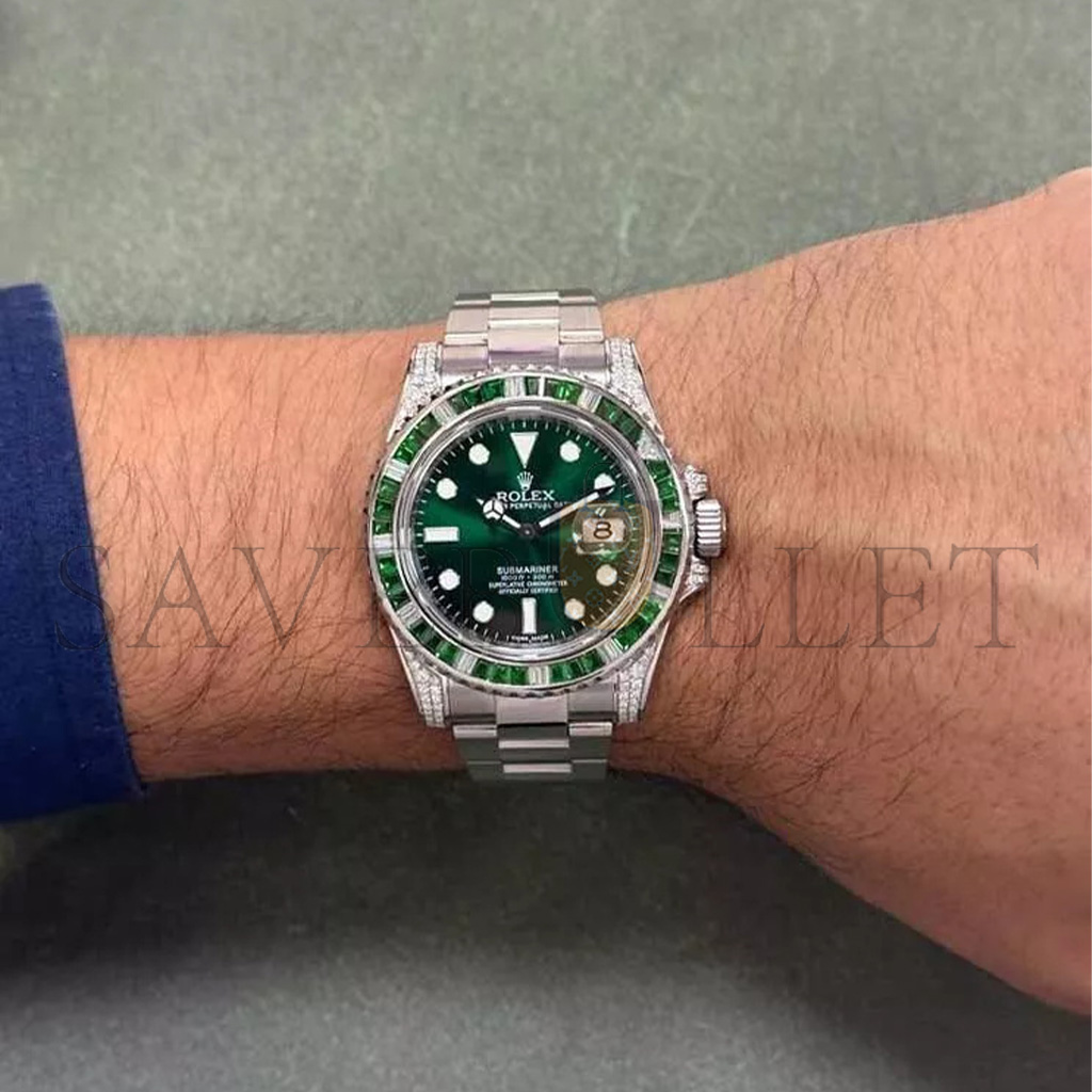 r*l*x submariner date steel green stones & Di*m*nd 40mm watch 116610
