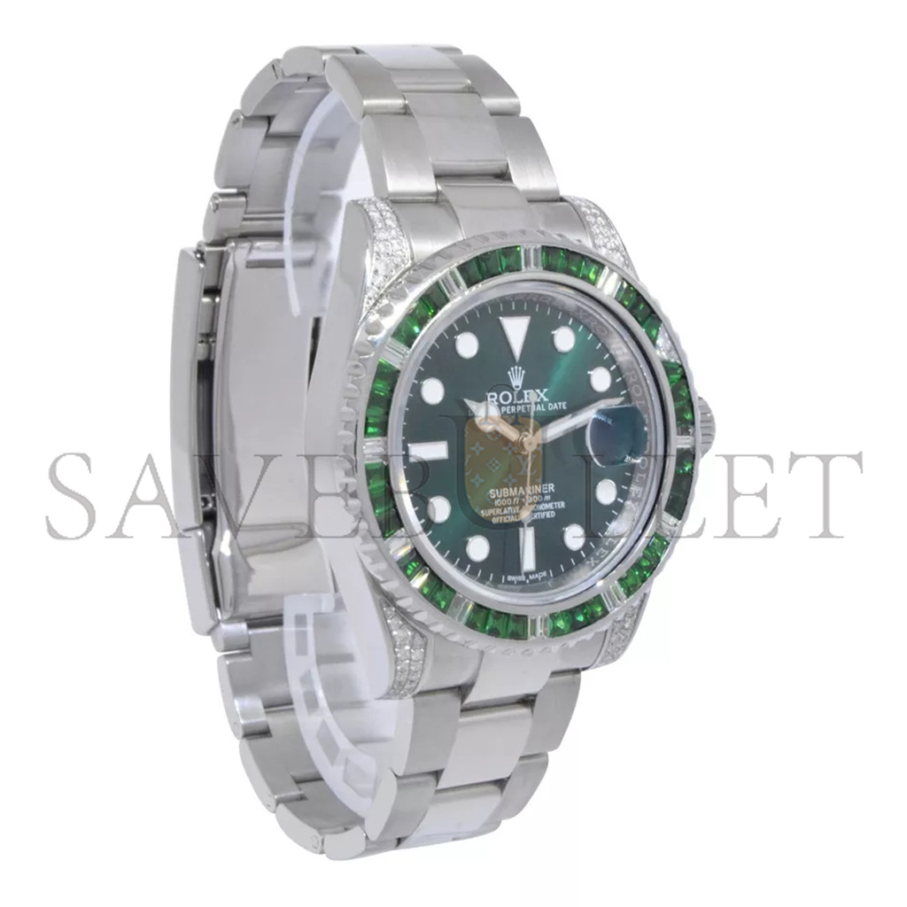 r*l*x submariner date steel green stones & Di*m*nd 40mm watch 116610