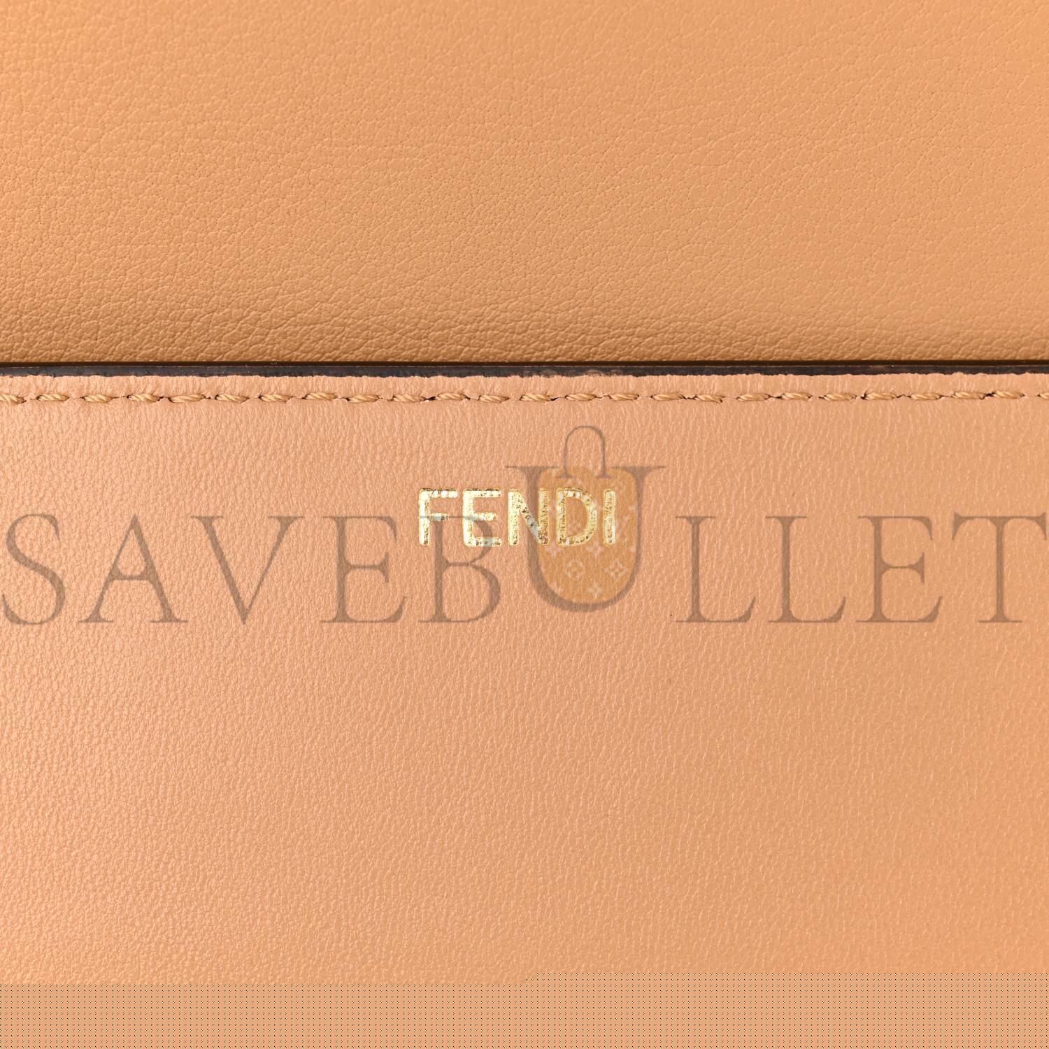 F**di vitello seta nappa ff striped embossed medium peekaboo i see u satchel miele scuro multicolor (33*25*13cm)