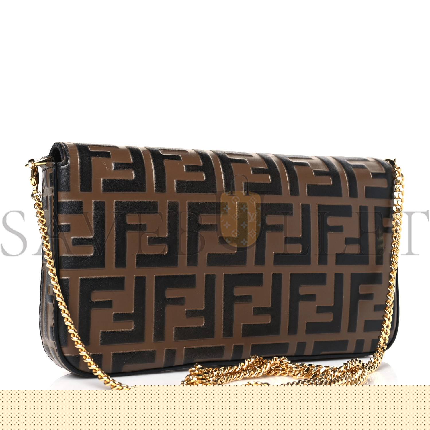 F**di vitello soft f is F**di bi-color ff 1974 embossed envelope wallet on chain with pouches maya black (21*12*3cm)