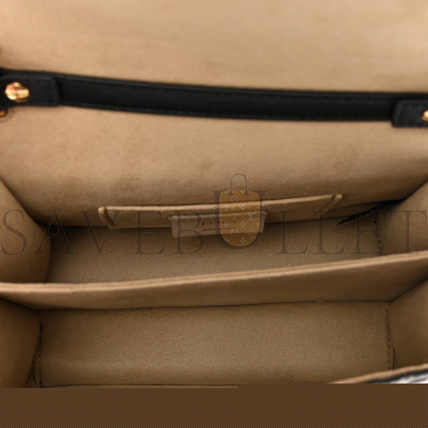 F**di vitello liberty bi-color ff 1974 embossed small kan u shoulder bag maya black (19*15*9cm)