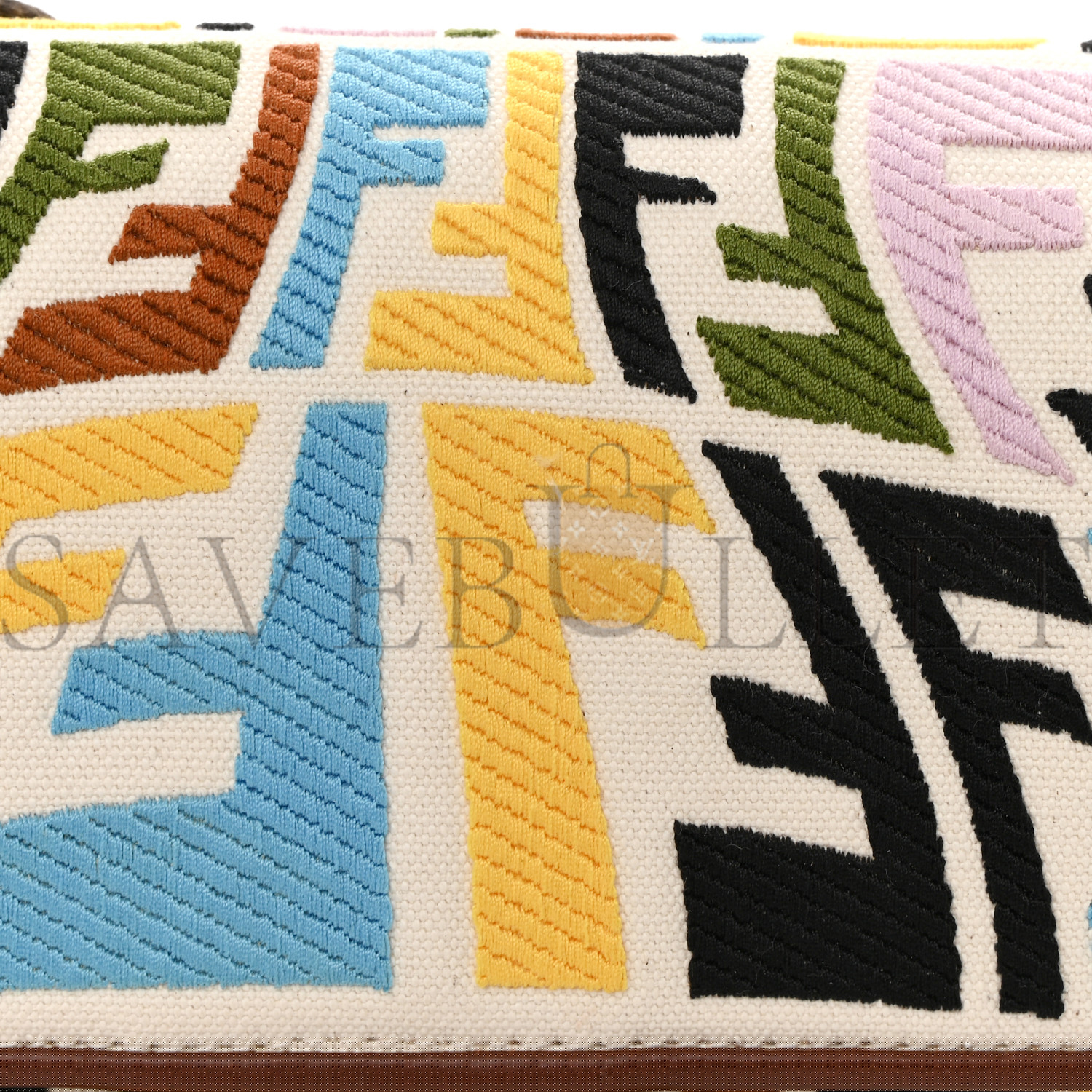 F**di x sara coleman canvas vitello king seta ff fish eye embroidered baguette grezzo multicolor ghianda (28*15*6cm)