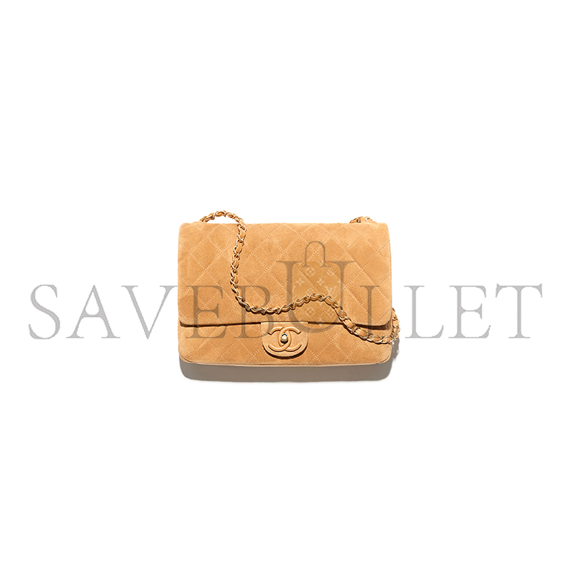 Ch**el flap bag suede calfskin, lambskin & gold-tone metal dark beige as5987 (26*18*7cm)