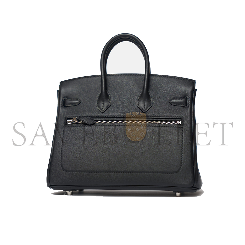 H**mes master birkin rock 25 black calfskin silver buckle 7236323706 (25*20*13cm)
