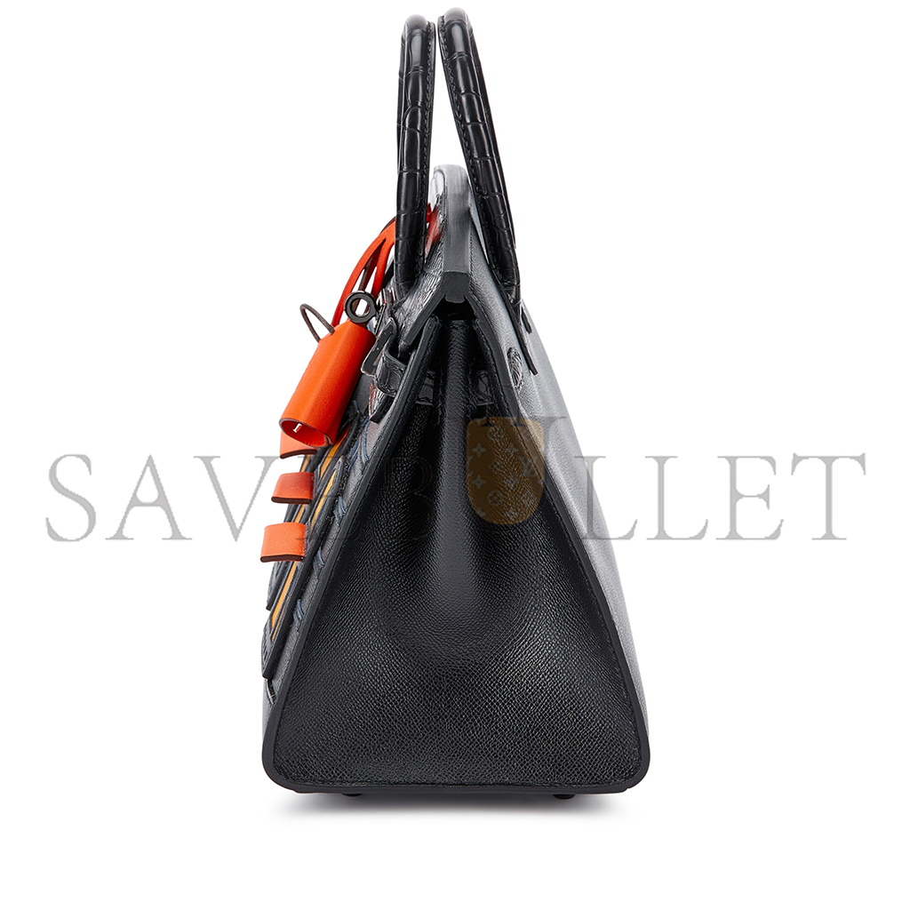 H**mes master birkin 20 black crocodile leather curtain bag bk20 (20*16*11cm)