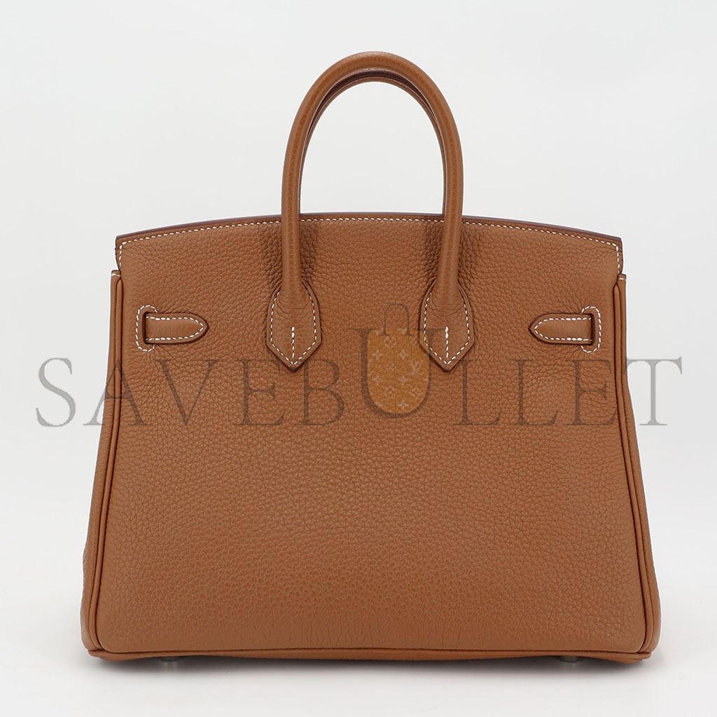 H**mes master birkin 25 togo leather gold brown silver buckle bag h028369ck37 (25*20*13cm)