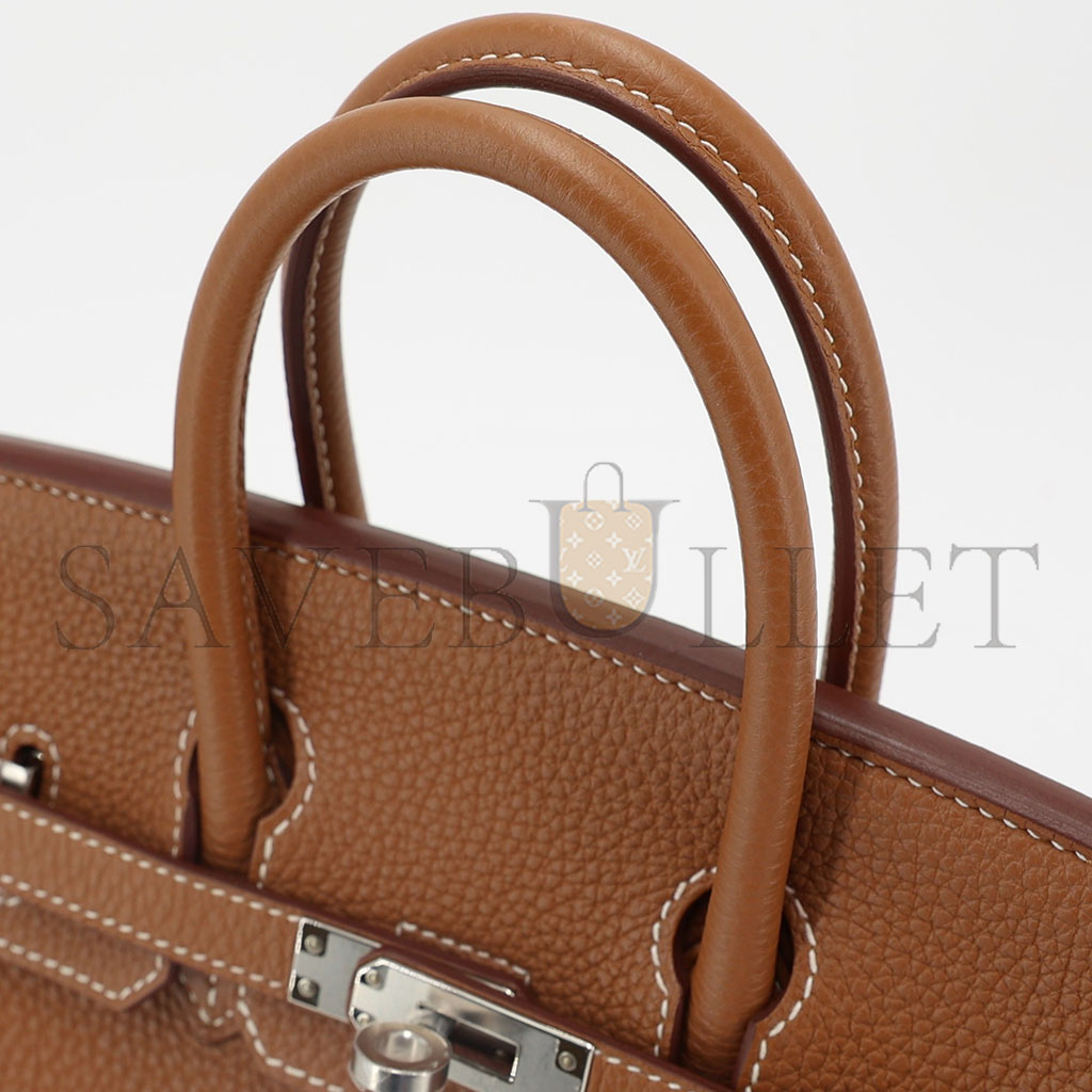 H**mes master birkin 25 togo leather gold brown silver buckle bag h028369ck37 (25*20*13cm)