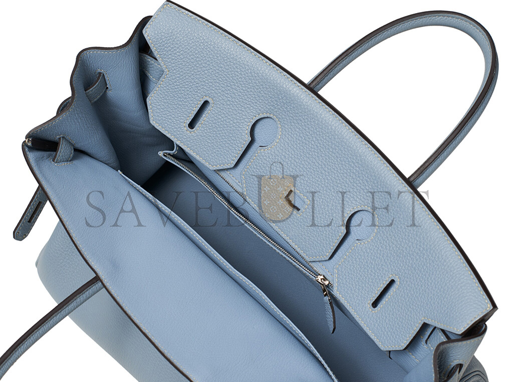 H**mes master birkin 35 togo leather linen blue silver buckle bk35j7tgss (35*28*18cm)