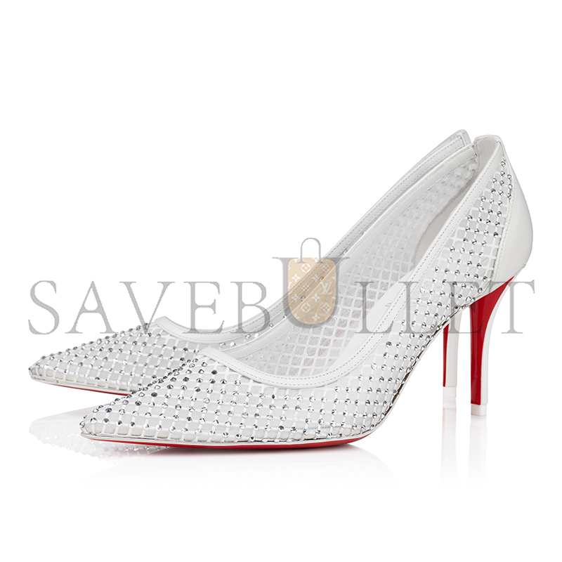 Ch**an louboutin apostropha mesh strass 80 mm pumps-strass mesh and nappa leather-bianco-women 3240170w610