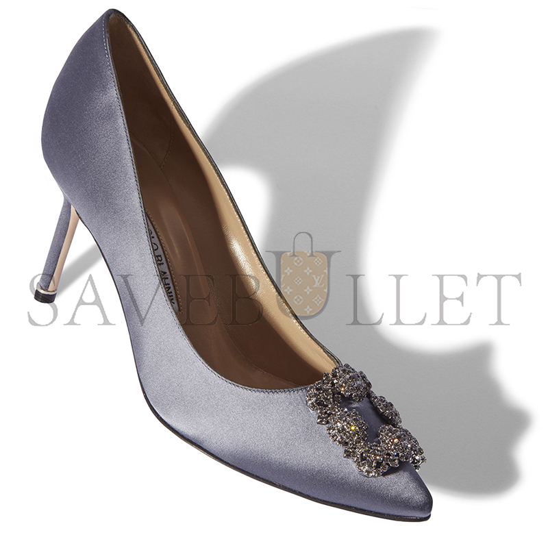 MANOLO BLAHNIK HANGISI 70 BLUE SATIN JEWEL BUCKLE PUMPS 9XX-0662-0043