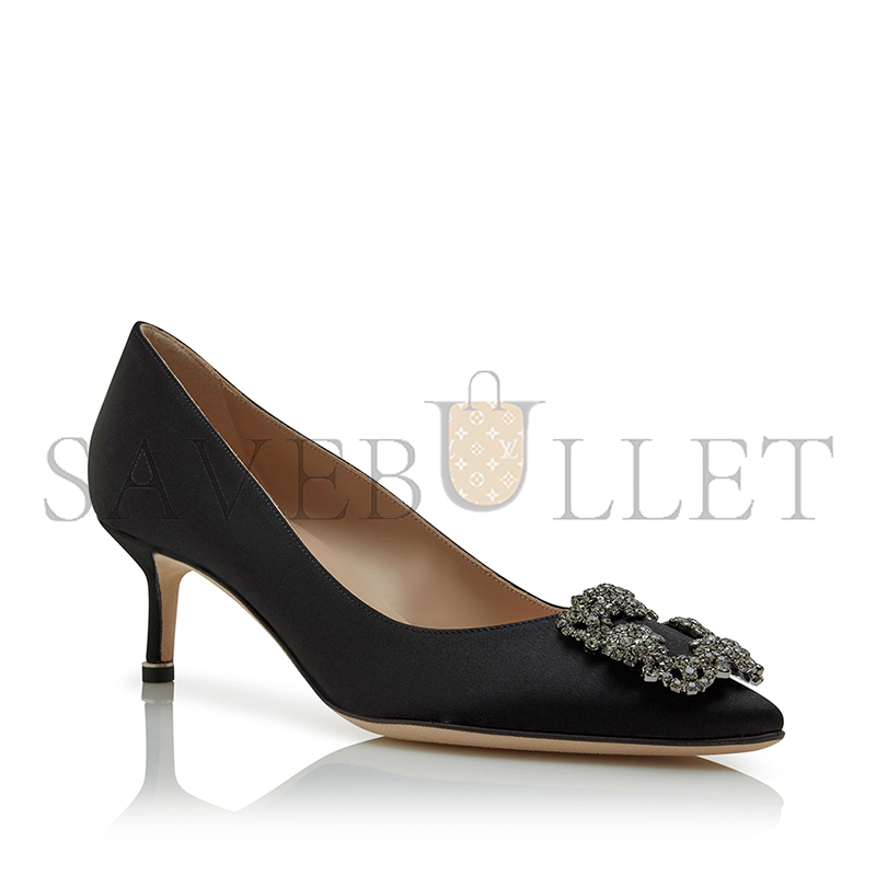 MANOLO BLAHNIK HANGISI 50 BLACK SATIN JEWEL BUCKLE PUMPS 9XX-0661-0041