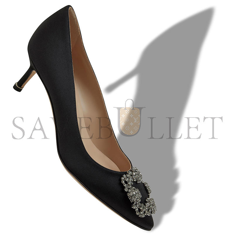 MANOLO BLAHNIK HANGISI 50 BLACK SATIN JEWEL BUCKLE PUMPS 9XX-0661-0041