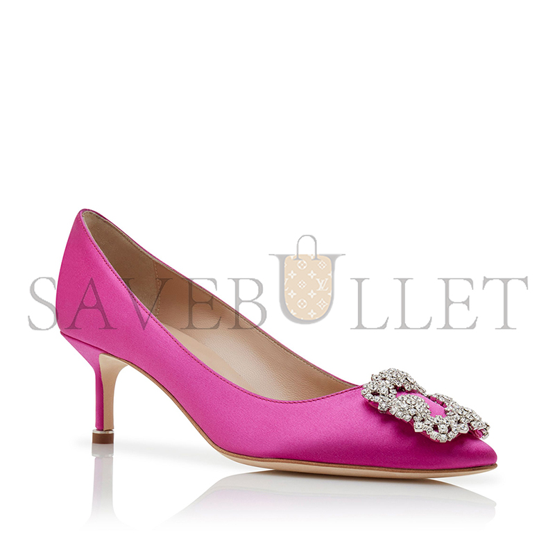 MANOLO BLAHNIK HANGISI 50 DARK FUCHSIA SATIN JEWEL BUCKLE PUMPS 9XX-0315-0054