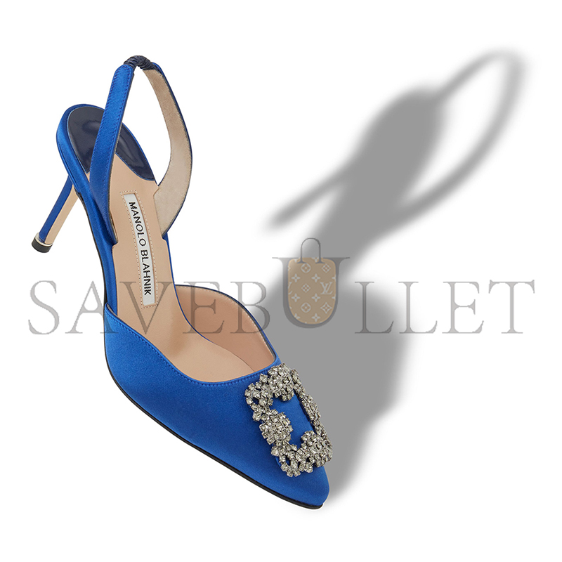 MANOLO BLAHNIK HANGISLI BLUE SATIN JEWEL BUCKLE SLINGBACK PUMPS 419-0473-0010