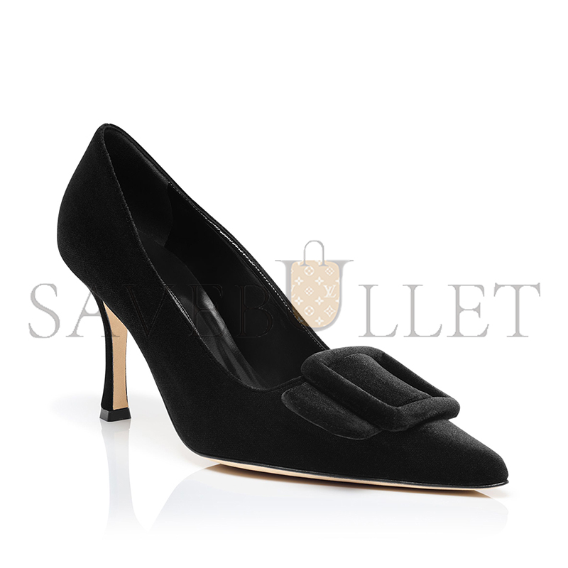 MANOLO BLAHNIK MAYSALEPUMP 90 BLACK VELVET BUCKLE DETAIL PUMPS 324-2862-0006