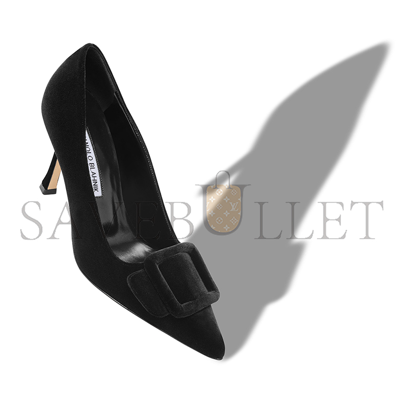MANOLO BLAHNIK MAYSALEPUMP 90 BLACK VELVET BUCKLE DETAIL PUMPS 324-2862-0006