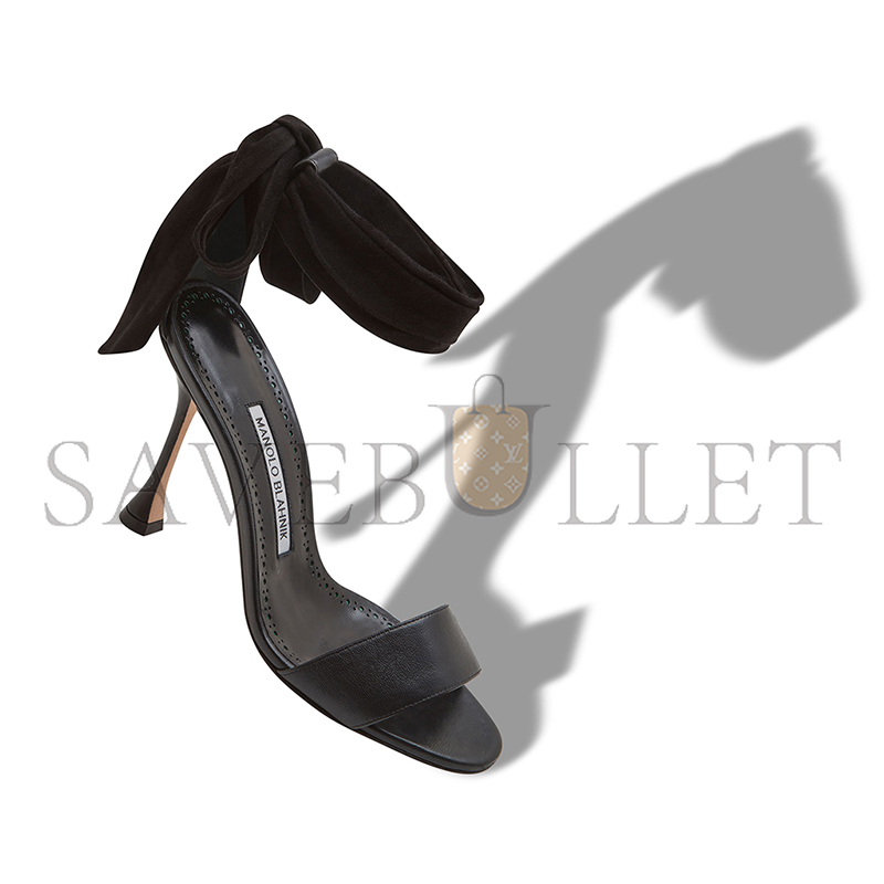 MANOLO BLAHNIK CHASTANA BLACK NAPPA LEATHER BOW DETAIL SANDALS 125-2827-0001