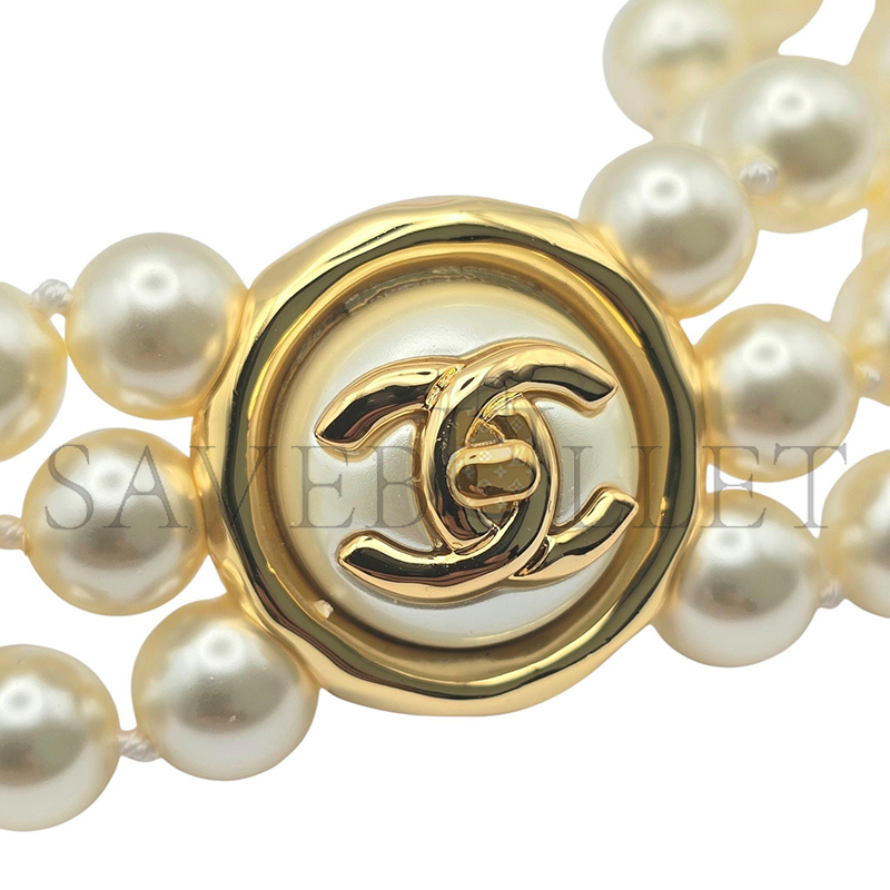 Ch*el cc faux pearl gold choker abe253