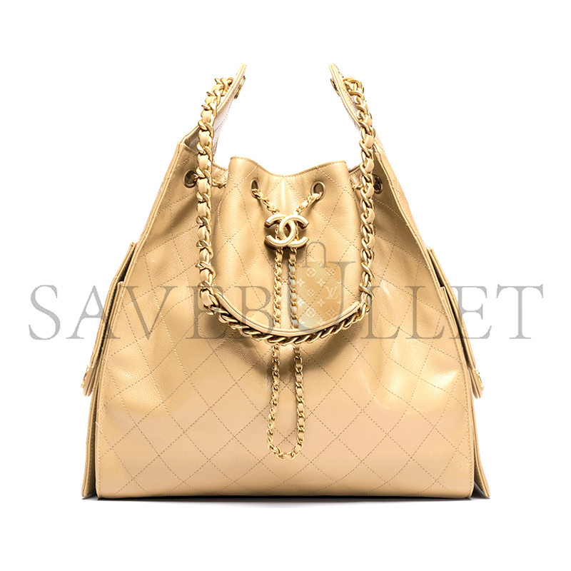 Ch*el 25 medium handbag grained calfskin & gold-tone metal dark beige as5311 (40*30*15cm)