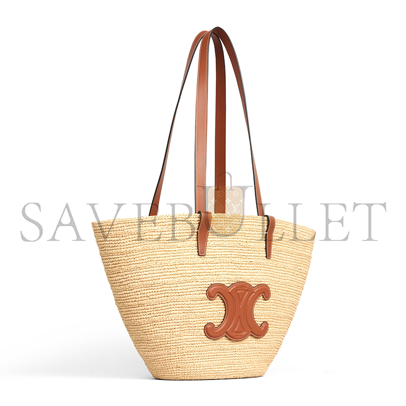 ce**e medium S*pple ce**e classic panier in raffia and calfskin 114342ff7.04lu (30*22*14cm)
