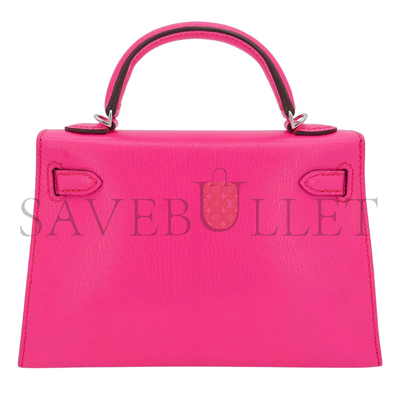 H**mes kelly ii sellier mini rose pop chevre leather palladium hardware 103785 (20*11*6cm)