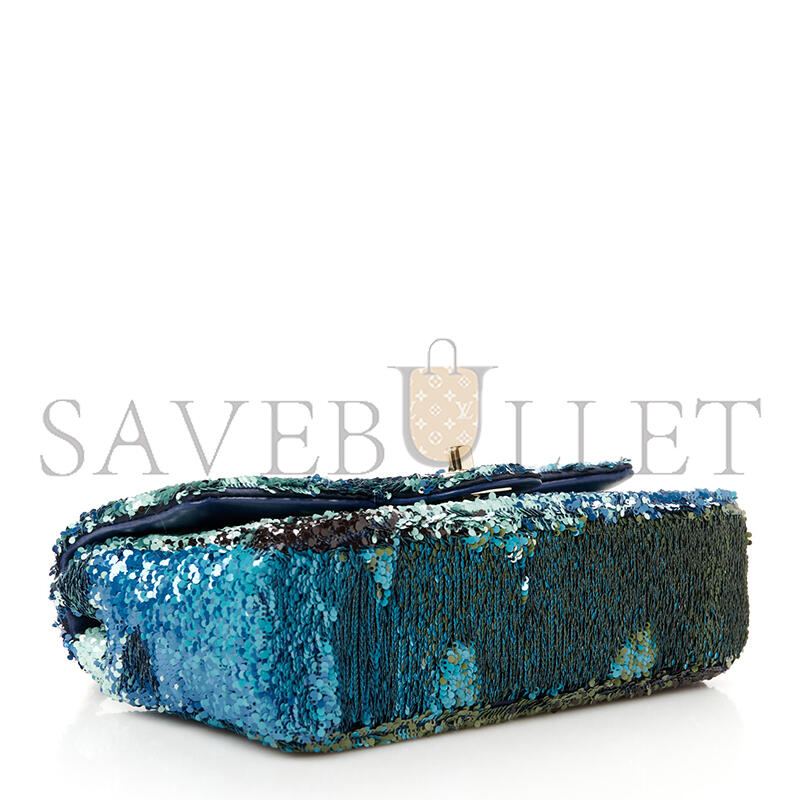 Ch*el shaded sequins mini flap light green dark brown white blue 1585379 (20*14*7cm)