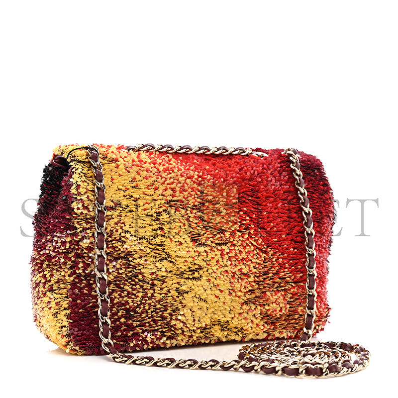 Ch*el shaded sequins mini flap black burgundy red yellow 1566880 (20*14*7cm)