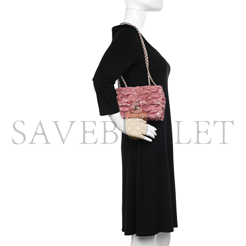 Ch*el flap bag sequins & gold-tone metal golden & pink as4561 (21*14*8cm)