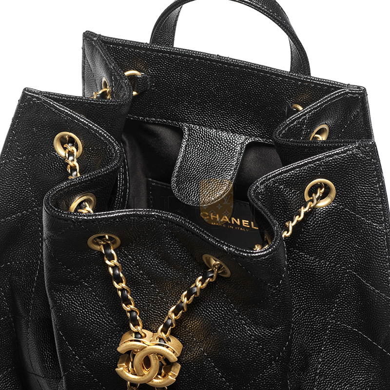 Ch*el 25 medium backpack grained calfskin & gold-tone metal black as5600 (23*23*14cm)